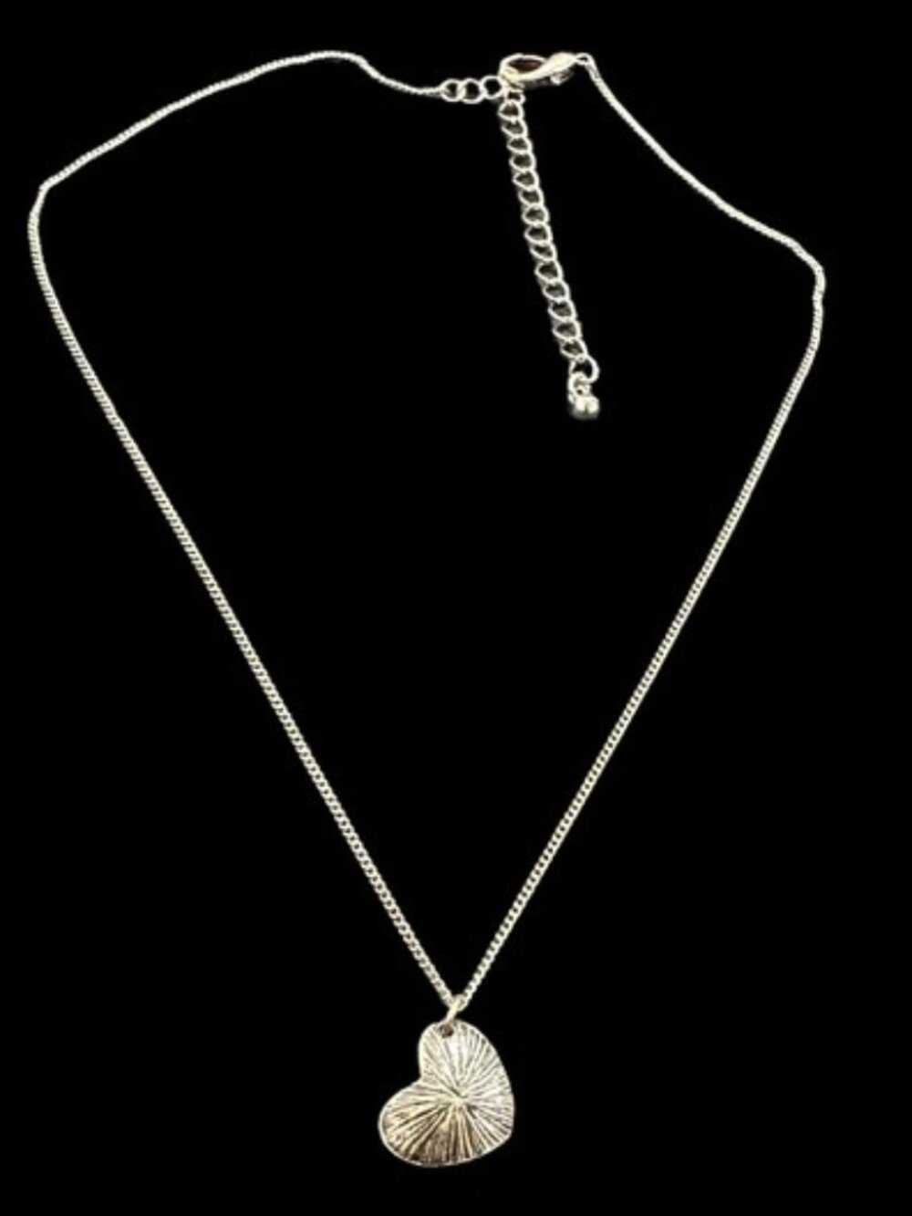 Silver Tone Heart Pendant Necklace With Adjustable Chain For Women